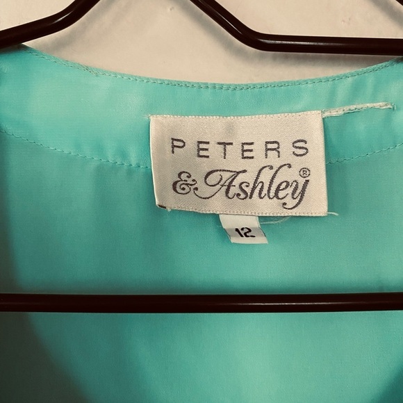 Peters & Ashley Aqua Blue Vintage Blouse Size 12 Short Sleeves Shoulder Pads - Picture 5 of 11